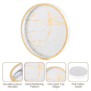 Hanobe Round Decorative Coffee Tray: Marble Pattern Serving Circle Tray with Handles Coffee Table Trays for Living Room Bar Drink Party Home Kitchen, White