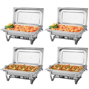 kweetle pack of 4 chafing dish 8 quart stainless steel foldable rectangular chafer full size food pan fuel holder and lid food warmers for pary banquet buffets