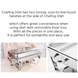 Kweetle Pack of 4 Chafing Dish 8 Quart Stainless Steel Foldable Rectangular Chafer Full Size Food Pan Fuel Holder and Lid Food Warmers for Pary Banquet Buffets