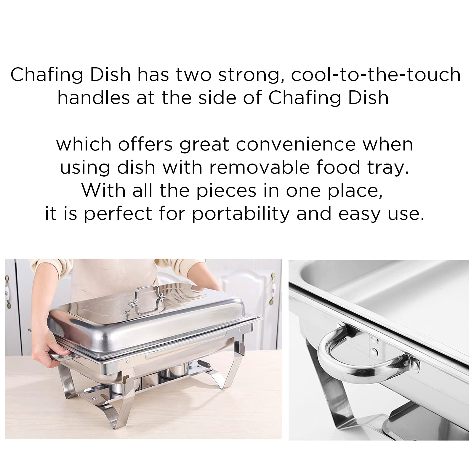 Kweetle Pack of 4 Chafing Dish 8 Quart Stainless Steel Foldable Rectangular Chafer Full Size Food Pan Fuel Holder and Lid Food Warmers for Pary Banquet Buffets