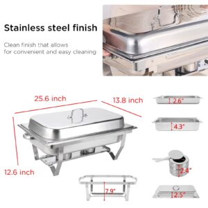 Kweetle Pack of 4 Chafing Dish 8 Quart Stainless Steel Foldable Rectangular Chafer Full Size Food Pan Fuel Holder and Lid Food Warmers for Pary Banquet Buffets