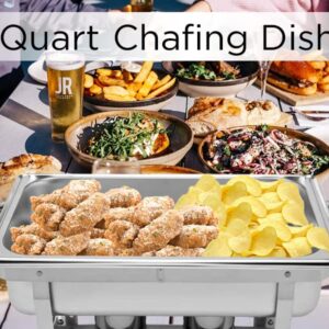 Kweetle Pack of 4 Chafing Dish 8 Quart Stainless Steel Foldable Rectangular Chafer Full Size Food Pan Fuel Holder and Lid Food Warmers for Pary Banquet Buffets