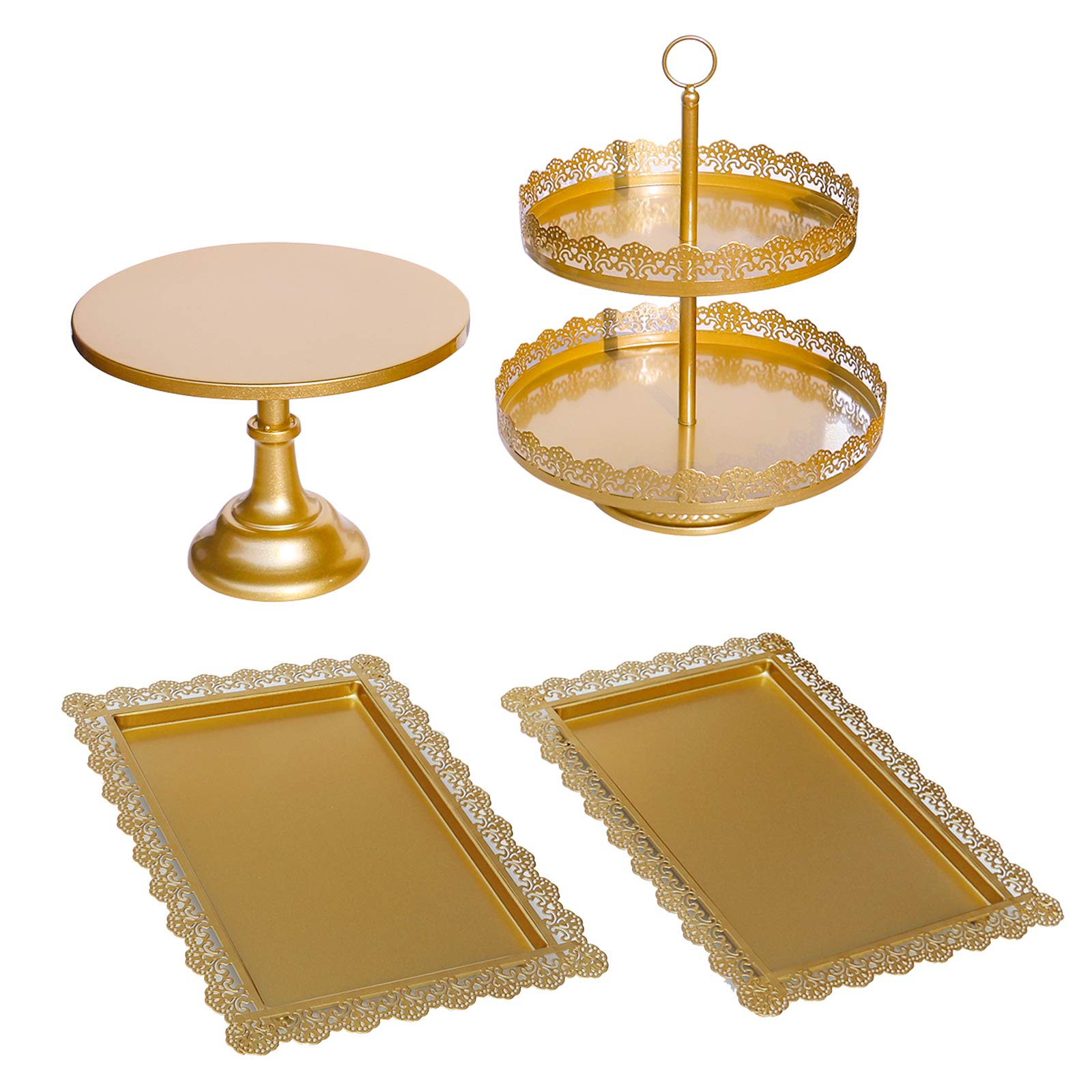 ATRDTO 4pcs Iron Cake Stands Set Cake Holder for Wedding Birthday Baby Shower Gold (Gold)