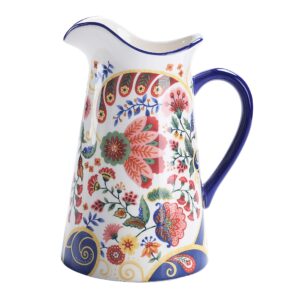 bico spiral marrakesh ceramic 2.5 quarts pitcher with handle, decorative vase for flower arrangements, dishwasher safe