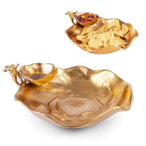 chip and dip serving bowl gold brass tiered snack, candy & salad bowl decorative centerpiece serving platter for nuts, chip and dip, salsas, food tray, serveware home decor gift entertaining 1pc