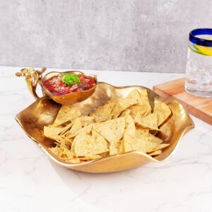 Chip and Dip Serving Bowl Gold Brass Tiered Snack, Candy & Salad Bowl Decorative Centerpiece Serving Platter for Nuts, Chip and Dip, Salsas, Food Tray, Serveware Home Decor Gift Entertaining 1PC