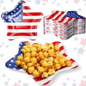 sunnyray patriotic christmas paper plates 9 inch dessert star shape plates disposable american flag 4th of july tableware usa star serving trays for cookies barbecue picnic (pentagram,100 pcs)