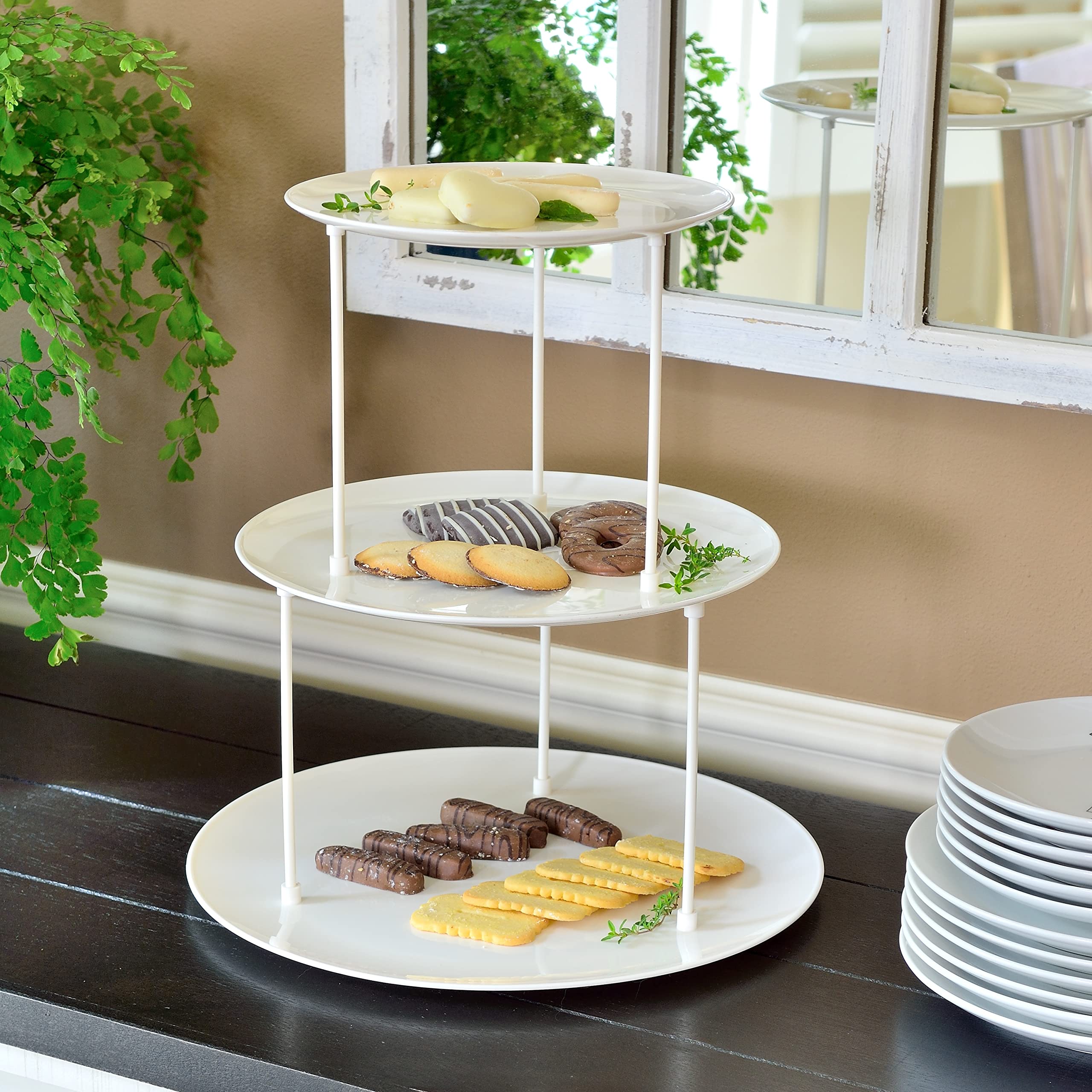 Youngever 3 Tier Serving Tray, 3 Tier Cupcake Stand, Dessert Stand, Plastic Platter Tray, Appetizer Serving Tray