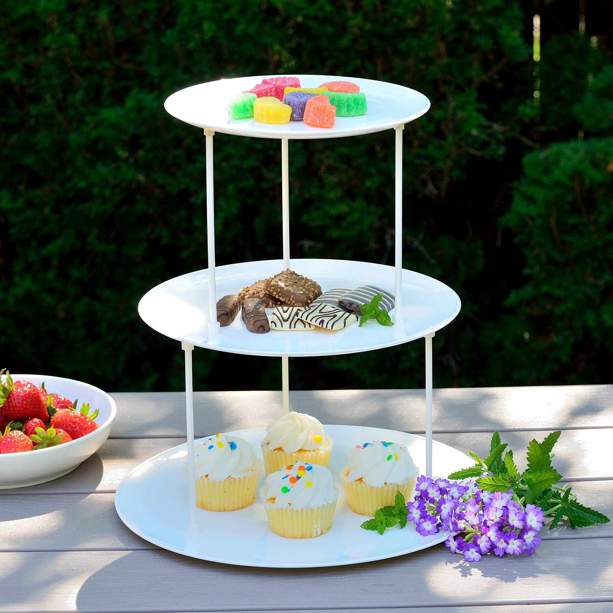 Youngever 3 Tier Serving Tray, 3 Tier Cupcake Stand, Dessert Stand, Plastic Platter Tray, Appetizer Serving Tray