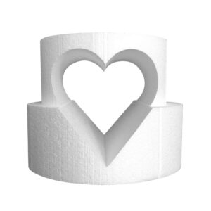 shape innovation - round cake dummy set 8” x 4” top tier and 10” x 4” bottom tier with a 6” heart cutout - perfect for wedding cakes, birthday cakes, display cakes, window displays, parties