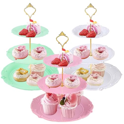 3Pcs 3 Tier Cupcake Stand Holder, Plastic Cup Cake Stand Tower with Tiered Serving Tray for Wedding Home Birthday Tea Party Halloween Decorations Baby Shower (Crown)