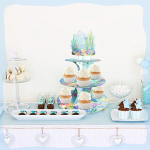 Ocean Baby Shower Decorations Under The Sea Cupcake Stand, 3 Tier Seabed Animal Watercolor Cupcake Holders Mermaid Creatures Theme Cake Plates Party for Boy Girl Welcome Party Supplies