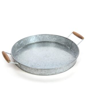 Gathery Galvanized Round Tray w/Wooden Handles for Home, Office, Party, Wedding, Spa, Serving (Original)