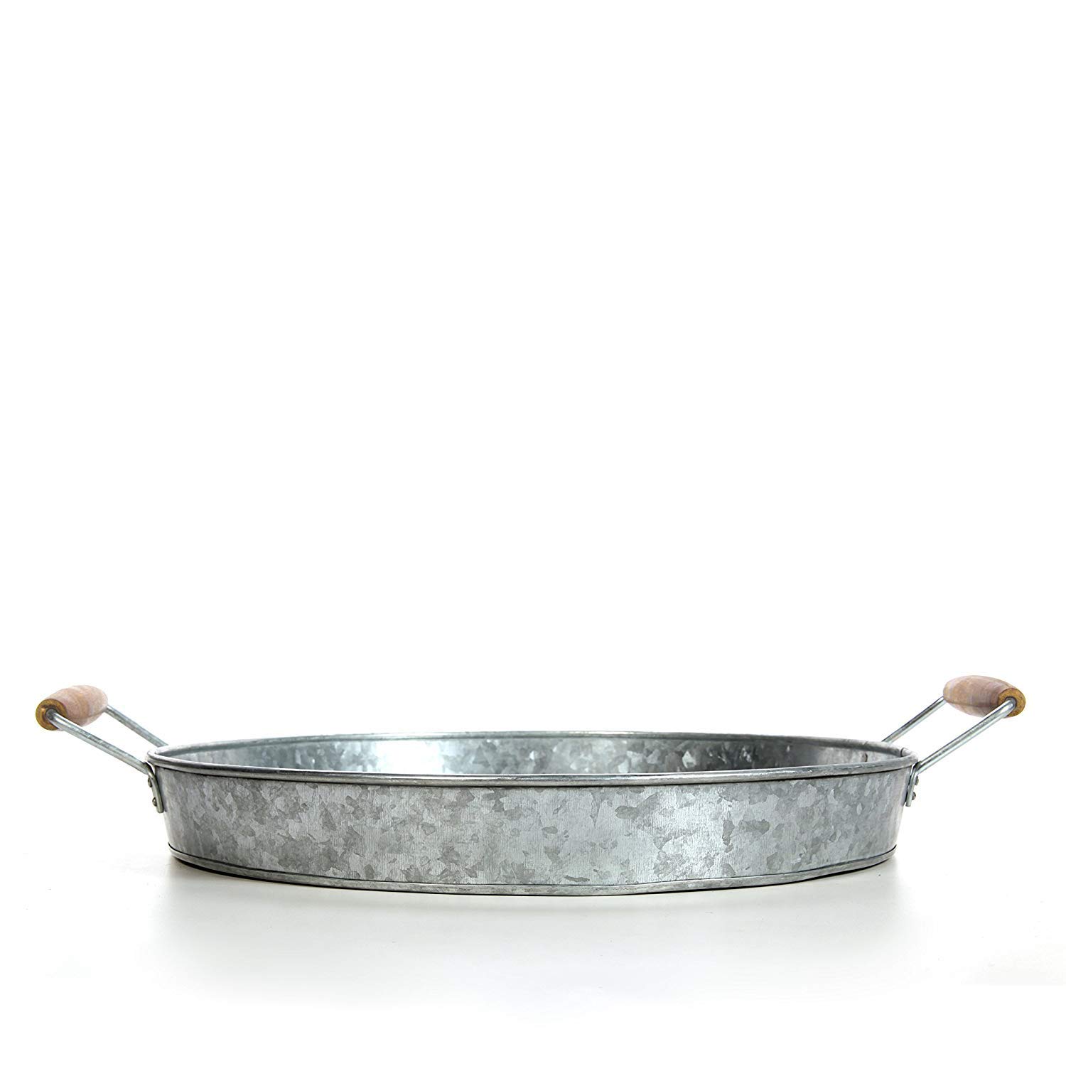 Gathery Galvanized Round Tray w/Wooden Handles for Home, Office, Party, Wedding, Spa, Serving (Original)