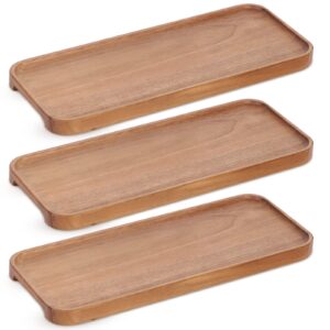 aslasl wood serving platter 14inx5.5in natural acacia wood tray,tea/drinkdinner tray,snack tray,for home kitchen decor,food,fruit,charcuterie,appetizer serving tray,cheese board(3pcs/13.78in)