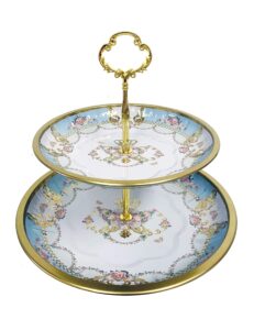 charmed vintage floral pattern 2 tier cake and pastry stand server (blue crown)