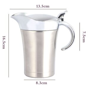 FOXDISK 304 Stainless Steel Double Insulated Gravy Boat 26 oz with Hinged Lid,Sauce Jug and Steak Sauce Pot Double Walled Insulated Thermal (26 oz/750ml)