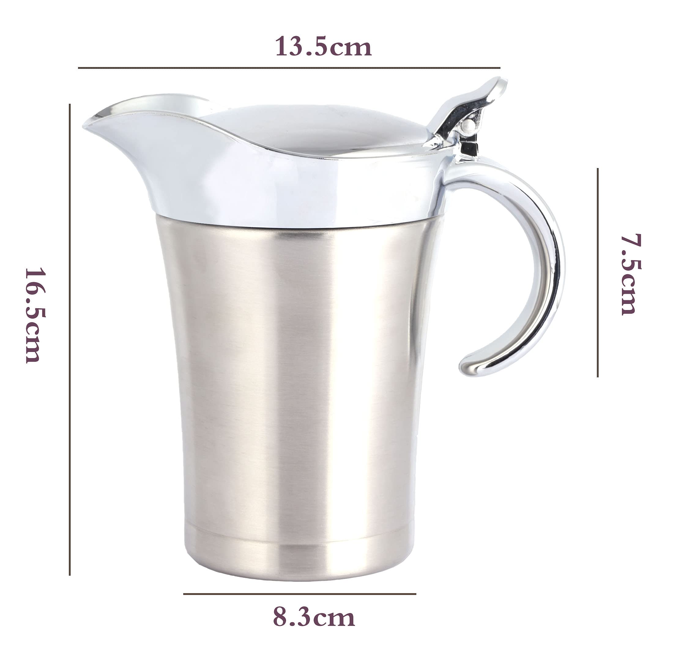 FOXDISK 304 Stainless Steel Double Insulated Gravy Boat 26 oz with Hinged Lid,Sauce Jug and Steak Sauce Pot Double Walled Insulated Thermal (26 oz/750ml)