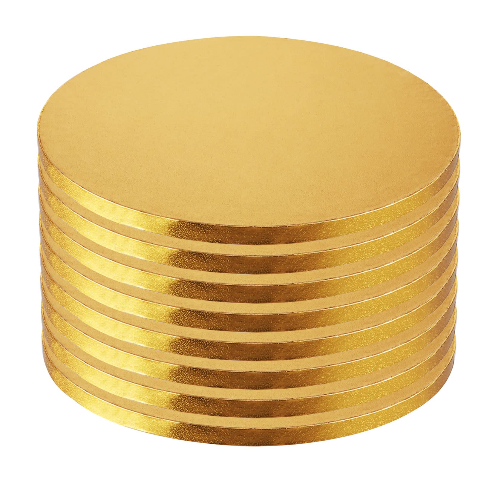 ABuff 8 Pack 12 inch Cake Drum Gold Cake Boards Round, Sturdy 1/2 Inch Thick Cake Drums Round Cake Board Greaseproof Foil Plate, Disposable Birthday Cake Drums for Heavy Or Multi-Tiered Cakes