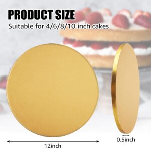 ABuff 8 Pack 12 inch Cake Drum Gold Cake Boards Round, Sturdy 1/2 Inch Thick Cake Drums Round Cake Board Greaseproof Foil Plate, Disposable Birthday Cake Drums for Heavy Or Multi-Tiered Cakes