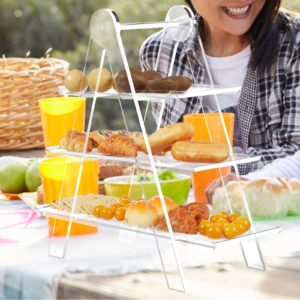 Koluti 3 Tier Serving Tray Stand, Solid Acrylic Rectangle Platter Display for Party, Foldable Three Tiered Plant Stand Board Ladder Shelf Decor, Detachable Trays Cupcake Fruit Food Plant Countertop