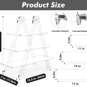 Koluti 3 Tier Serving Tray Stand, Solid Acrylic Rectangle Platter Display for Party, Foldable Three Tiered Plant Stand Board Ladder Shelf Decor, Detachable Trays Cupcake Fruit Food Plant Countertop