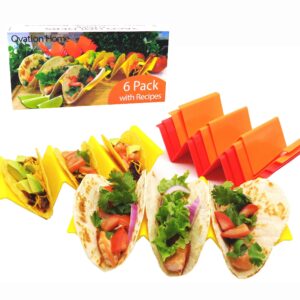 colorful pp plastic taco holders with free recipe ideas, premium tray plates holds up to 3 tacos each (six pack)