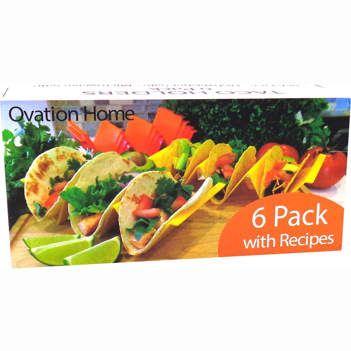 Colorful PP Plastic Taco Holders with Free Recipe Ideas, Premium Tray Plates Holds Up to 3 Tacos Each (Six Pack)