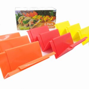 Colorful PP Plastic Taco Holders with Free Recipe Ideas, Premium Tray Plates Holds Up to 3 Tacos Each (Six Pack)