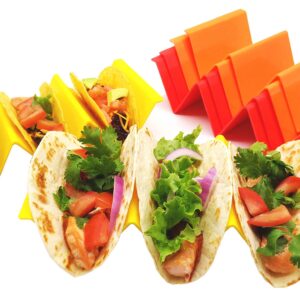 Colorful PP Plastic Taco Holders with Free Recipe Ideas, Premium Tray Plates Holds Up to 3 Tacos Each (Six Pack)