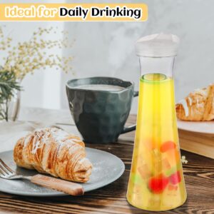 12 Pcs Water Carafe with Flip Tab Lid 34oz Clear Plastic Water Juice Pitcher Heavy Duty Drink Containers Jugs for Fridge for Mimosa Bar, Brunch, Cold Water, Juice, Wine, Milk, Iced Tea, Lemonade