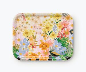 rifle paper co. marguerite medium rectangle serving tray, bent ply tray, laminated paper and birch wood, printed in full color, food and dishwasher safe, fsc-certified, 14" l x 11" w