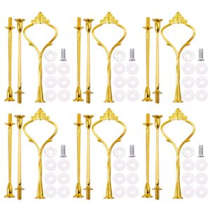 3-tier 14.6'' cupcake stand hardware fittings, metal mold crown holder diy making for fruit plate cake stand snack tray replacement parts for tea party wedding decoration (6 sets - gold)
