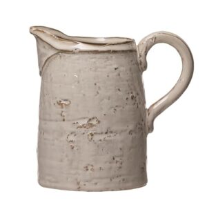 Creative Co-Op 28 oz. Stoneware, Reactive Glaze, White (Each One Will Vary) Pitcher, 6.25"