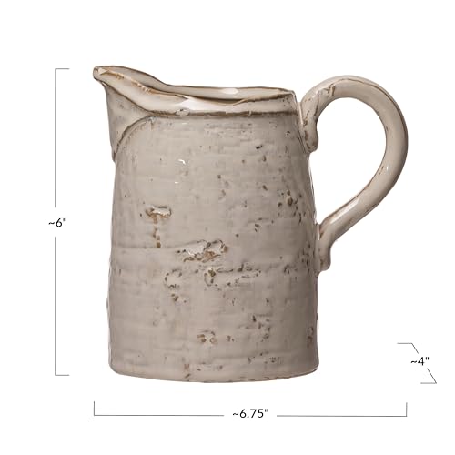 Creative Co-Op 28 oz. Stoneware, Reactive Glaze, White (Each One Will Vary) Pitcher, 6.25"