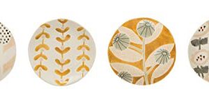 Creative Co-Op Hand-Painted Stoneware Floral (Set of 4 Patterns) Plates, Brown
