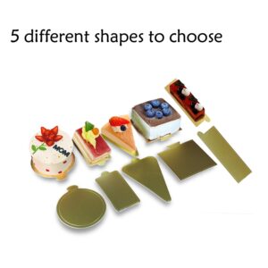 Proshopping 100 pcs 5.12"x1.57" Mini Cake Boards, Long Bar Rectangular Gold Mousse Cardboard Set, Cupcake Base, Dessert Displays Tray, Disposable Paper Coasters, for Wedding Party Cake Pastry Cup