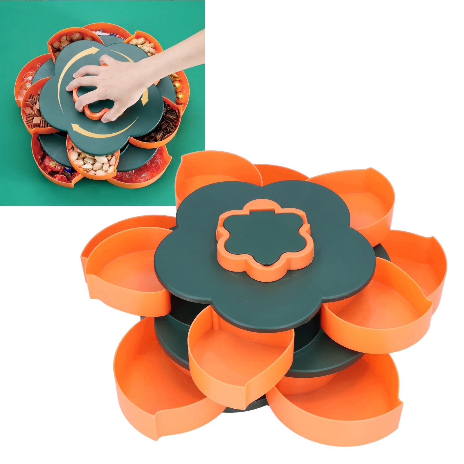 Snack Serving Tray Multifunction Large Capacity Flower Shape Nut Candy Serving Container for Home (Double Layer)