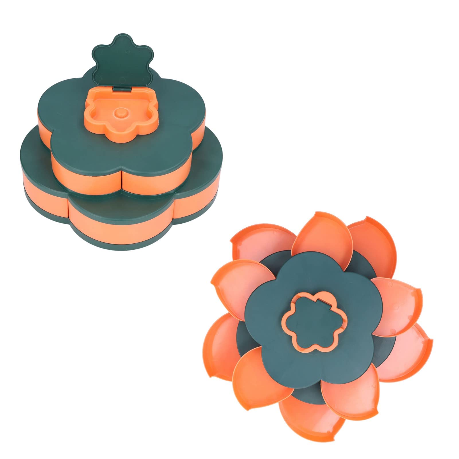 Snack Serving Tray Multifunction Large Capacity Flower Shape Nut Candy Serving Container for Home (Double Layer)