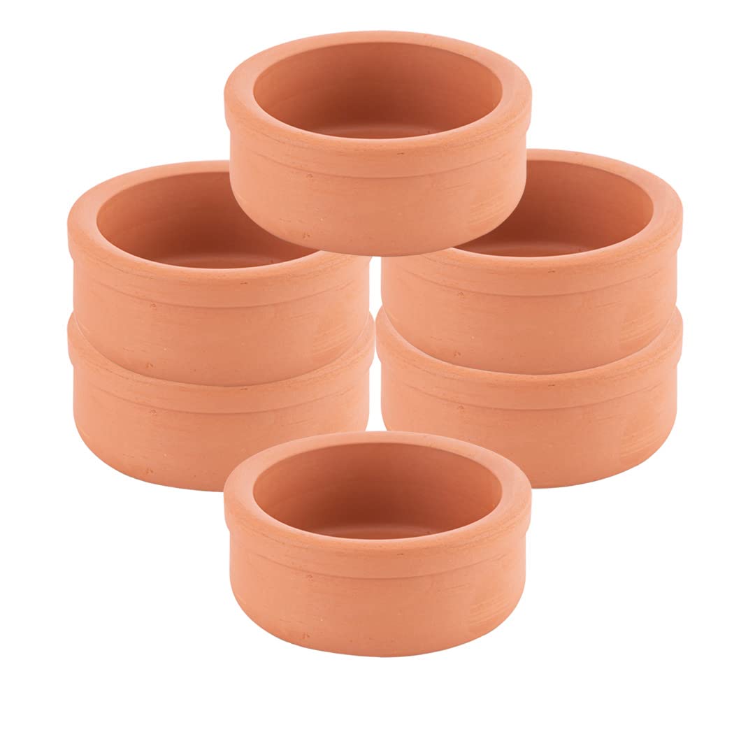 Handmade Clay Pot for Cooking Set of 6, Lead-Free Terracotta Bowls, Mexican, Indian, Turkish, and Korean Cookware, Glazed Earthenware Dinnerware Suitable for Microwave and Oven-Cooking, 4.9 in