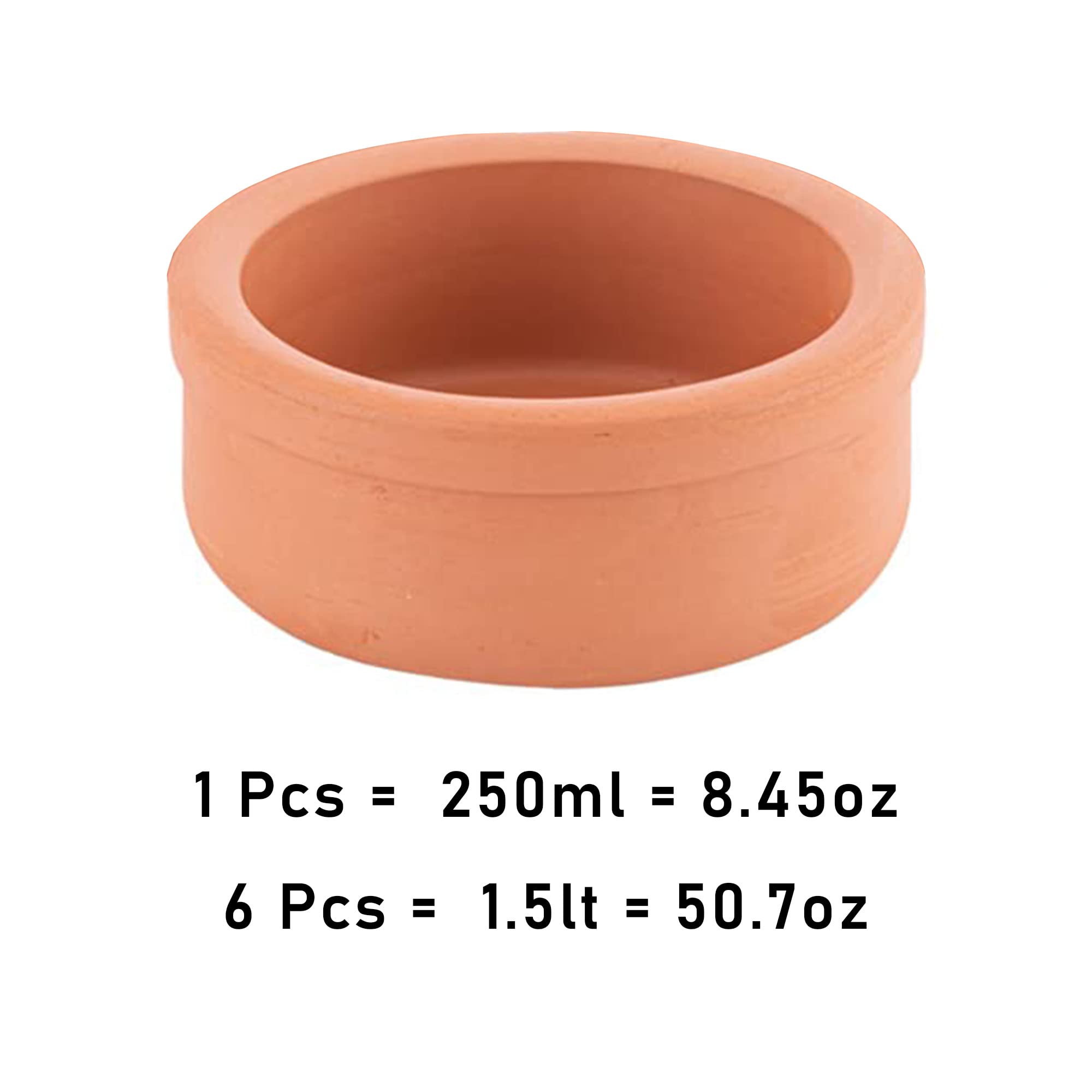 Handmade Clay Pot for Cooking Set of 6, Lead-Free Terracotta Bowls, Mexican, Indian, Turkish, and Korean Cookware, Glazed Earthenware Dinnerware Suitable for Microwave and Oven-Cooking, 4.9 in