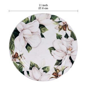 Bico Magnolia Floral Ceramic 12 pcs Dinnerware Set, Service for 4, Inclusive of 11 inch Dinner Plates, 8.75 inch Salad Plates and 35oz Pasta Bowls, for Party, Microwave & Dishwasher Safe