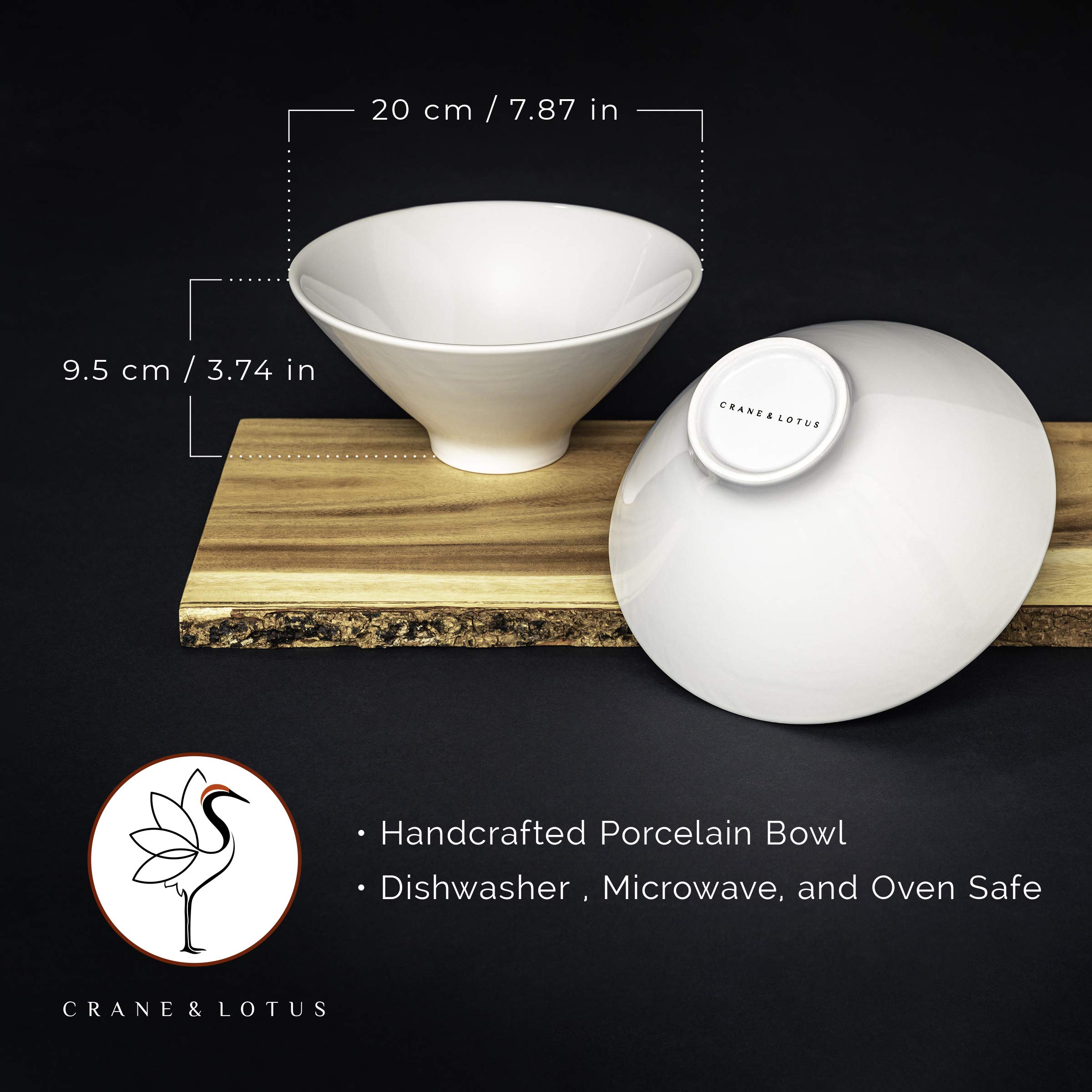 Crane & Lotus Two Sets of 32 oz. Porcelain Ramen Bowls, 2 Chopstick Pairs, and 2 Spoons