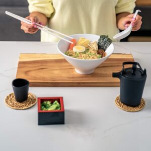 Crane & Lotus Two Sets of 32 oz. Porcelain Ramen Bowls, 2 Chopstick Pairs, and 2 Spoons