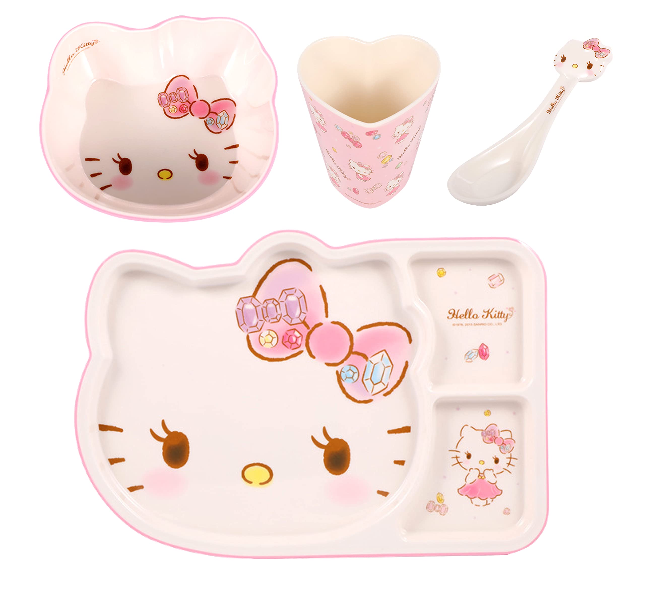 Hello Kitty Cute Deluxe Pink Dinnerware Flatware Meal Set – Plate Bowl Cup Spoon, 4 pieces