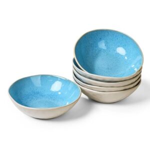 miamio - 6 x 24 ounce cereal/soup bowl set lumera collection/premium ceramic tableware set - handmade (blue bowls)