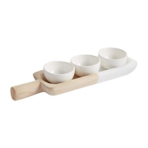 paulownia wood tray and ceramic dip bowl set
