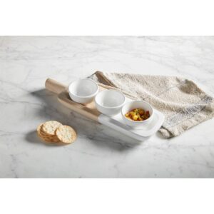 Paulownia Wood Tray and Ceramic Dip Bowl Set