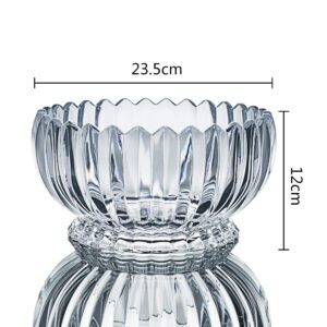 Modern-Depo Crystal Serving Bowl Glass Centerpieces for Parties Home Office Wedding Food Salad Fruit Snack Dessert Mixing Collection, 9 x 9 x 4.7 Inches