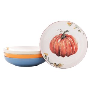 bico pumpkin feast ceramic 35oz dinner bowls, set of 4, for pasta, salad, cereal, soup & microwave & dishwasher safe